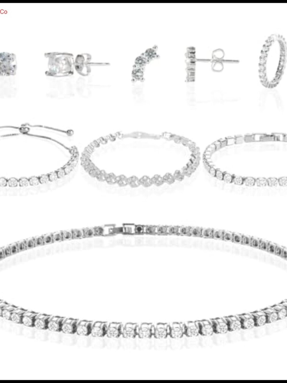 7 Pack Silver Tennis Necklace Bracelet Earrings Ring Jewelry Set Hypoallergenic